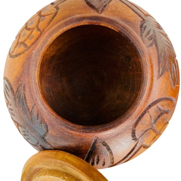 Lot 2 Vintage Carved Wooden Trinket Bowls Lids Hand Turned Arts Crafts u Primiti - Picture 5 of 8